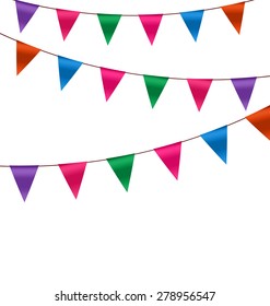 Illustration Set Colorful Buntings Flags Garlands for Holiday, Copy Space for Your Text - Vector
