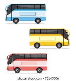 illustration of set of colorful bus on white background