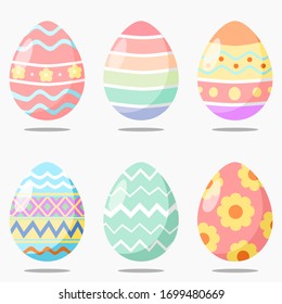 Conjunto de ilustraciones de coloridos huevos de Pascua decorados. Huevo de Pascua aislado en fondo gris.
