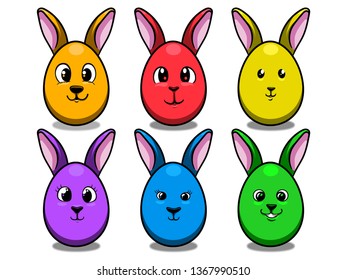 Illustration set of colorful Easter egg shaped bunnies.