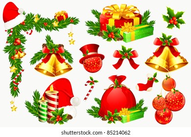 illustration of set of colorful element for christmas decoration