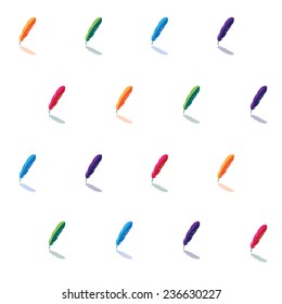 Illustration set colorful feathers isolated on white background, vector