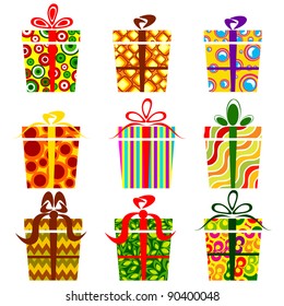 illustration of set of colorful gift boxes on isolated white background