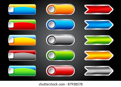 illustration of set of colorful glossy button on dark background