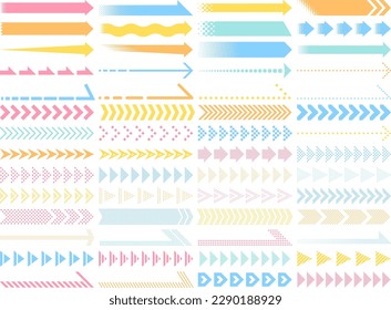 Illustration set of colorful horizontal arrows of various shapes