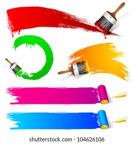 illustration of set of colorful paint brush stroke