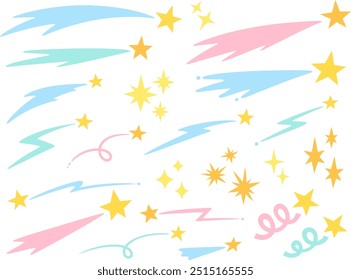 Conjunto de ilustración de estrellas fugaces coloridas y luces