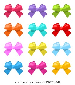 Illustration Set Colorful Simple Gift Bows Isolated on White Background - Vector