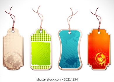 illustration of set of colorful tag with string on abstract background
