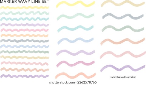 Illustration set of colorful wavy marker lines