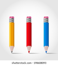 Illustration set colorful wooden pencils with shadows - vector