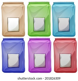 Illustration of the set of colourful pouches on a white background