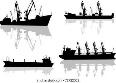 illustration with set of commercial ships isolated on white