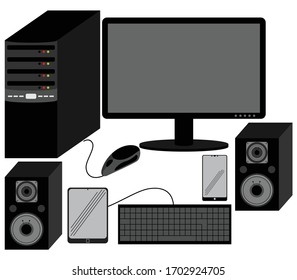 illustration set computer and speaker