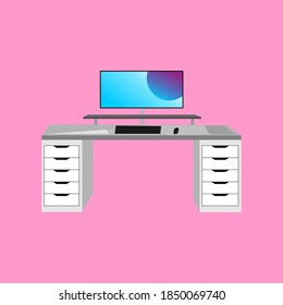illustration set up computer to work from home