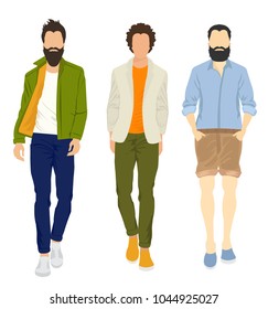 Illustration set of confident adult men wearing casual modern clothes