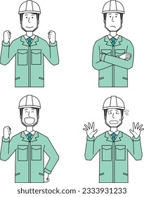 Illustration set of a construction worker wearing a helmet and wearing work clothes