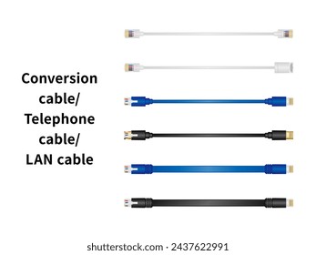 Illustration set of conversion cablemodular, telephone cable and LAN cable.