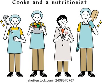 Illustration set of cooks and a nutritionist. The background is transparent.