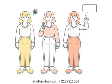 It's an illustration set with a copy space that a woman in trouble and a woman pointing up.