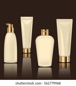 Illustration Set of Cosmetic Cream Tubes. Collection Package for Soups, Cream, Shampoo. Objects with Reflections - Vector