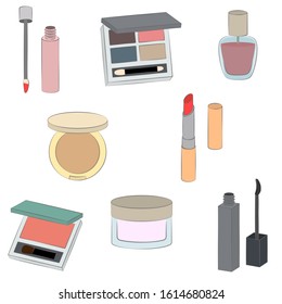 Illustration set of cosmetic supplies (line and painting)