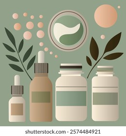 Illustration a set of cosmetics for spa care and self-care in natural shades