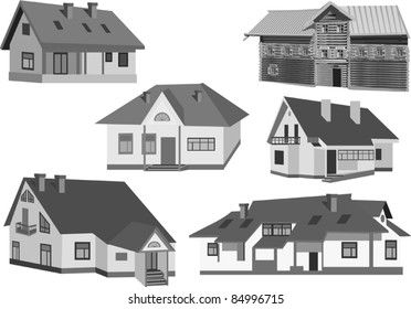 ilustración con conjunto de cabañas aisladas en fondo blanco