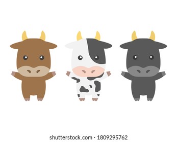 Illustration set of cow mascot character.