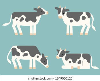 Illustration set of cows with black and white spots