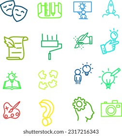 Ilustración de un conjunto de iconos creativos. Como el trabajo, la educación, el pensamiento, el dibujo.