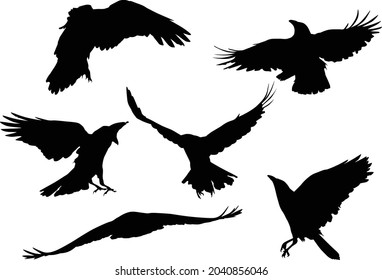Illustration mit einer Reihe von Krähouettes einzeln auf weißem Hintergrund