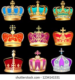 illustration set of crowns with precious stones