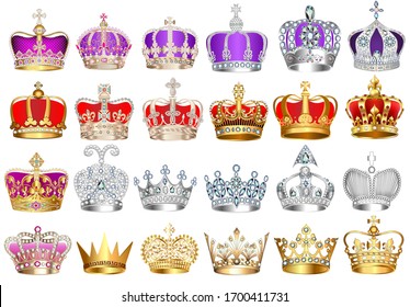 illustration set of crowns with precious stones