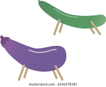 Illustration set of cucumber and eggplant spirit horse and spirit cow.