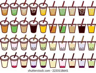 Illustration set of cup drinks with various lids