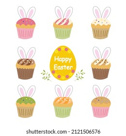 Illustration set of cupcakes inspired by the Easter Bunny