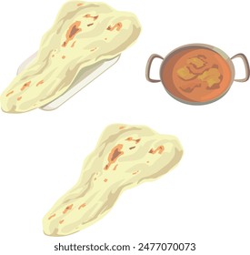 
Illustration set of curry and naan, which are familiar from Indian cuisine