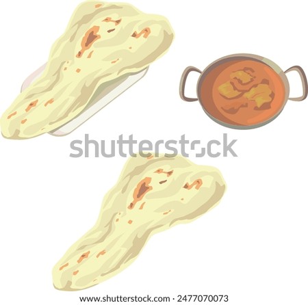 
Illustration set of curry and naan, which are familiar from Indian cuisine