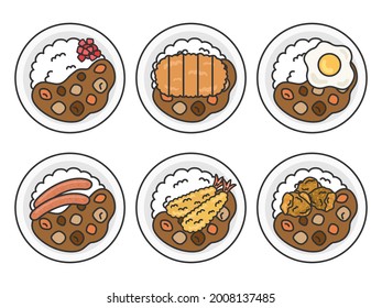 Illustration set of curry rice.