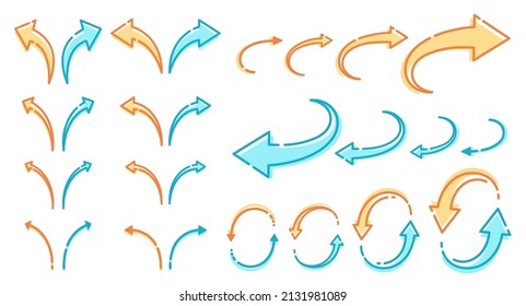 Illustration set of curved arrows drawn in lines