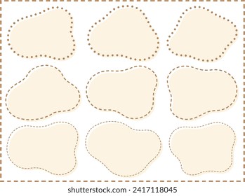 Illustration set of curvy shape frames with hand drawn style dots and stitch lines