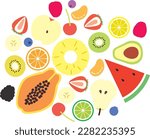 Illustration of a set of cut fruits