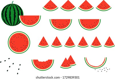 
Illustration set of cut red watermelon.