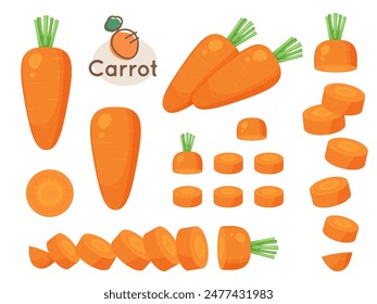 Illustration set of cut and whole carrots