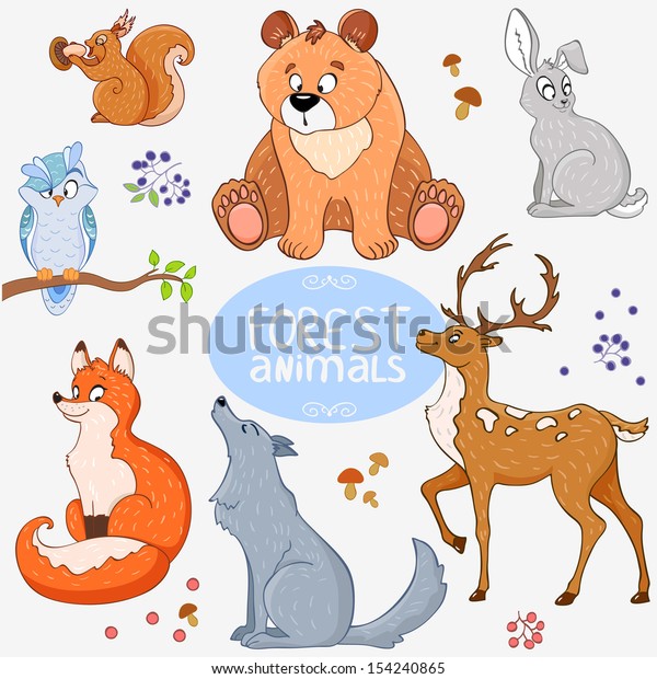 Illustration Set Cute Animals Forest Stock Vector (Royalty Free) 154240865