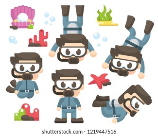 Illustration set of Cute boy diving with flat style