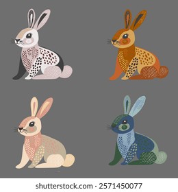 Illustration a set of cute bunnies is a beautiful harmonious combination of colors