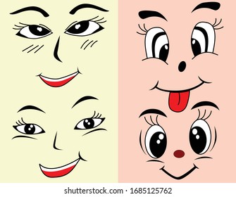 illustration set cute cartoon face
