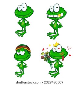 illustration of a set of cute cartoon green frog set